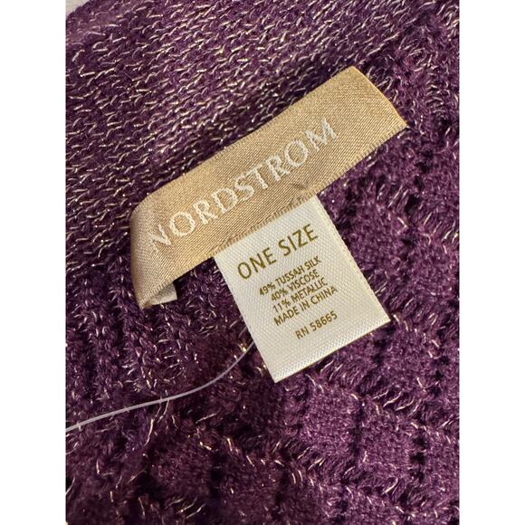 Vintage Y2K Nordstrom NWT Tussah Silk Blend Purple Metallic Ruffle Scarf - Picture 5 of 7